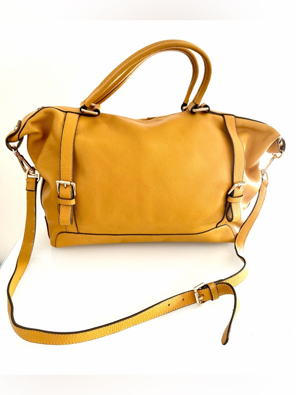Ora Delphine Beautiful Yellow Leather Satchel Handbag - Gold Hardware